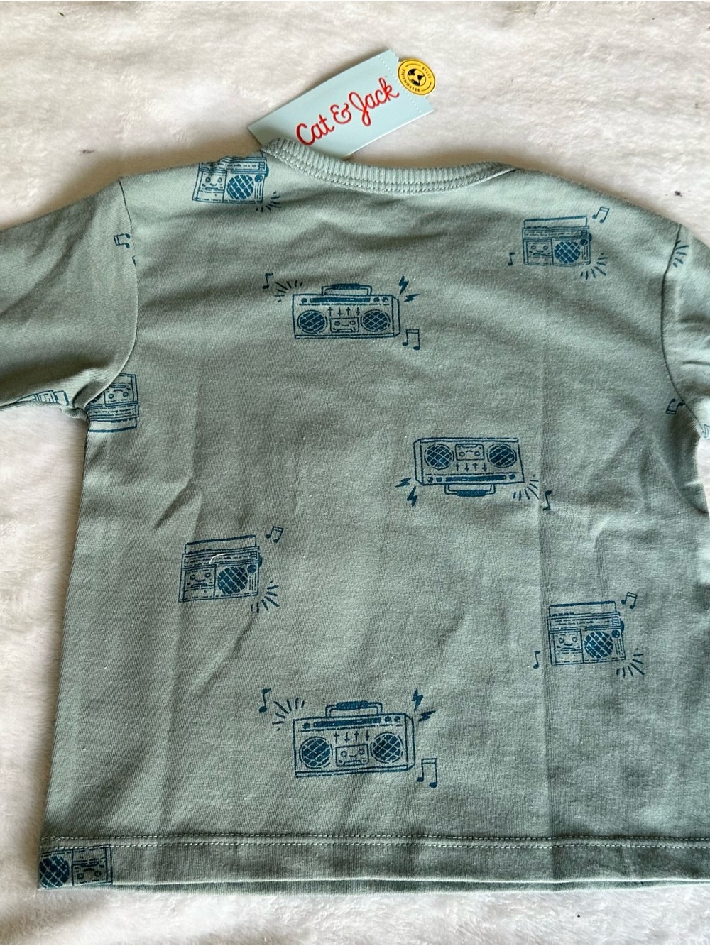 Cat & Jack Sage Green Tee with Blue Boombox Print